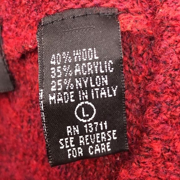 Brandini Ribbed V-neck Textured Wool Blend Long Sleeve Burgundy Knit Sweater L - Picture 7 of 12